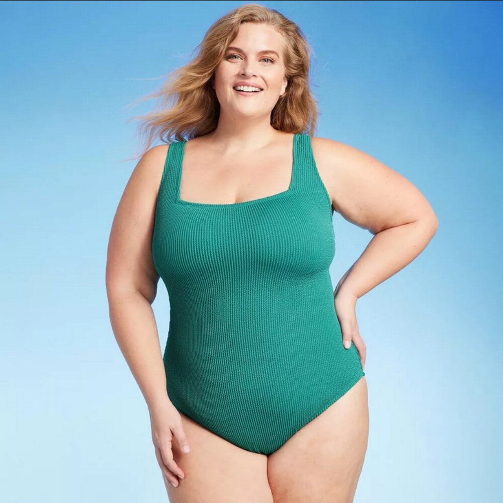 Women's Pucker Square Neck One Piece Swimsuit - Kona Sol™ Green 22